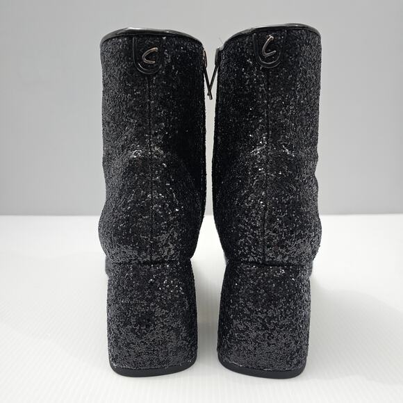 Circus By Sam Edelman Osten Ankle Bootie 7 Black Glitter Faux Leather Cap Toe - Picture 7 of 14